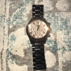 Black Michael Kors watch w Rose Gold Diamond Face